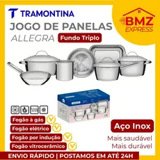 Jogo de Panelas Tramontina Allegra em Aço Inox com 3, 4, 5, 6, 7, 8 ou 10 peças