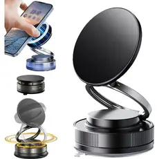 Suporte Magnético de Telefone Dobrável, Ajustável 360° para Carro, Montagem a Vácuo para Celular
