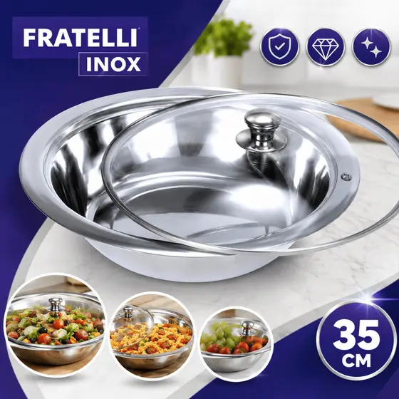 Saladeira Inox Com Tampa Vidro 35cm Bowl Mesa Posta Premium Prateado