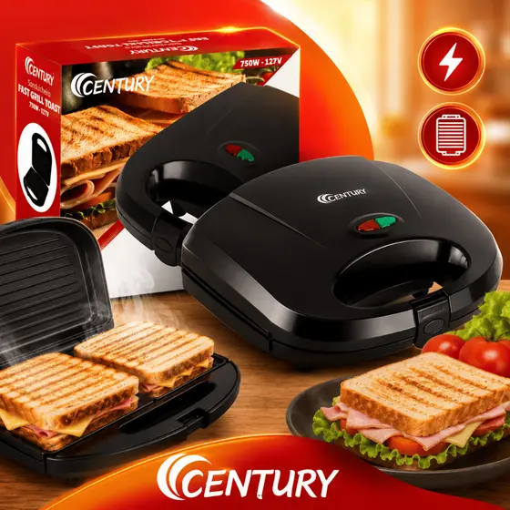 Sanduicheira Fast Grill Toast 127/220V Grill Antiaderente Rápido Preto Resistente Misto Quente Crocante