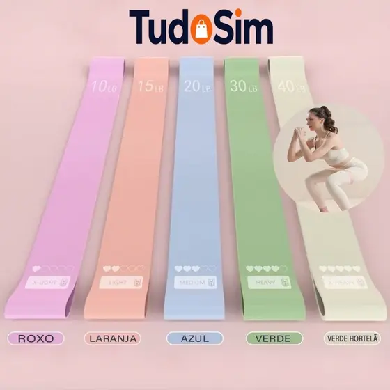 Kit 5 Faixas Elásticas Para Exercícios Multifuncional Exercício Treino Em Casa 5 Níveis Yoga Fisioterapia e Treino