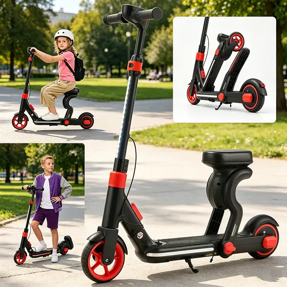 Patinete Elétrico com Banco Integrado Motor 150W 3 Velocidades Rodas de Borracha para Motor