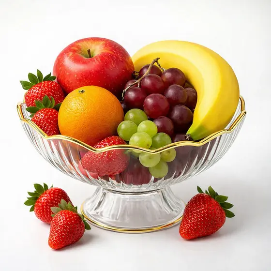 Fruteira De Mesa Acrílica 22 cm ou 26 cm  Premium borda dourada
