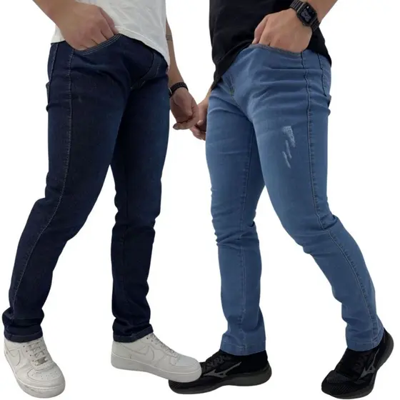 Kit Com 2 Calças Jeans Masculina Preta, clara, escura e marinho Slim Fit Premium Lycra full