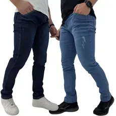 Kit com 2 e 1 Calça Jeans Masculina Preta, clara, escura e marinho Slim Fit Premium Lycra full