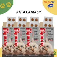 Vermitril Gatos Anti Pulgas e Carrapatos 16 Comprimidos Mastigaveis