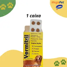 Vermitril Caes Anti Pulgas Carrapatos Vermes Sarnas  6mg 4 Comprimidos Trata 30kg