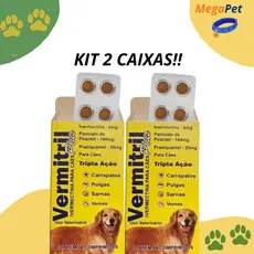 Vermitril Caes Anti Pulgas Carrapatos Vermes Sarnas  6mg 8 Comprimidos Trata 30kg