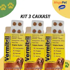 Vermitril Caes Anti Pulgas Carrapatos Vermes Sarnas  6mg 12 Comprimidos Trata 30kg