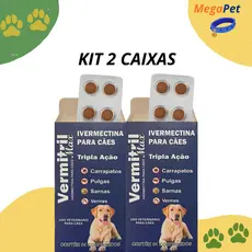Vermitril Caes Anti Pulgas Carrapatos Vermes Sarnas 12mg 8 Comprimidos Trata até 60kg