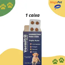 Vermitril Caes Anti Pulgas Carrapatos Vermes Sarnas  12mg 4 Comprimidos Trata até 60kg