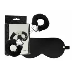 KIT Venda Tapa Olho + Algemas de Metal Com Pelúcia PRETA - SEX SHOP