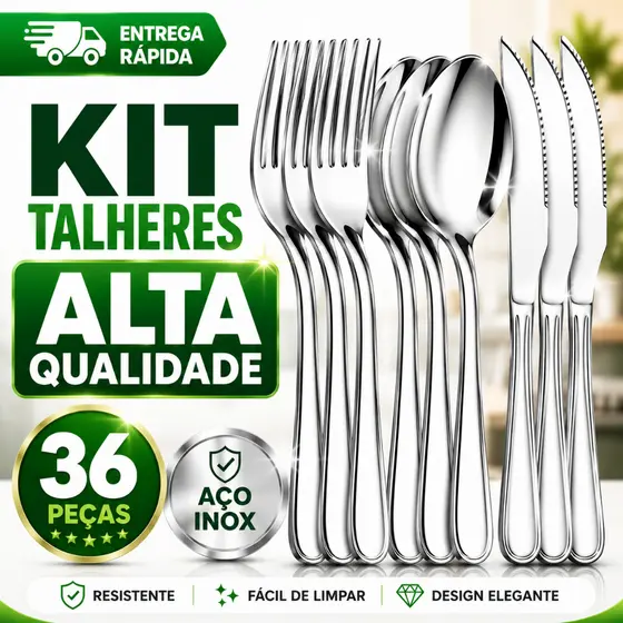Jogo Talheres 36 Peças Inox Alta Qualidade Faqueiro 12 Facas 12 Garfos 12 Colheres Mesa Posta Cozinha Restaurante