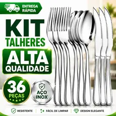 Jogo Talheres 36 Peças Inox Alta Qualidade Faqueiro 12 Facas 12 Garfos 12 Colheres Mesa Posta Cozinha Restaurante