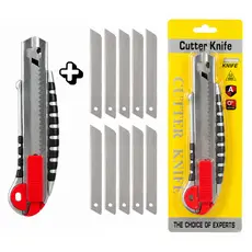 Kit Estilete Metal Emborrachado + Até 15 Lâminas Extras 18mm Aço Recarga Automática