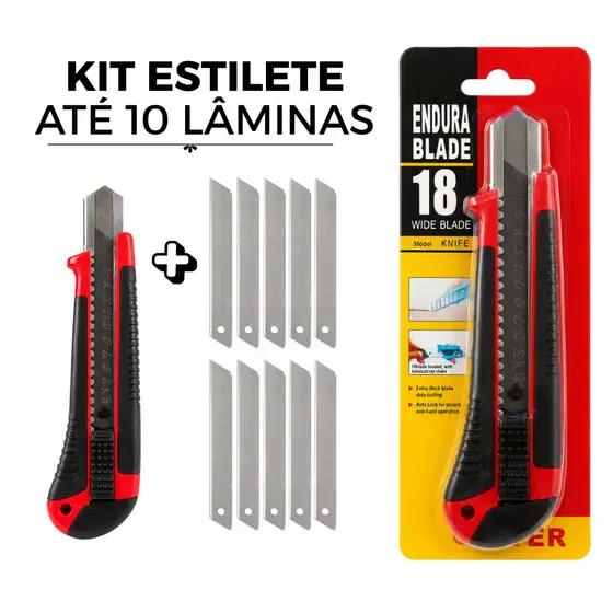 Estilete Profissional Emborrachado com Trava 18mm + Até 10 Lâminas