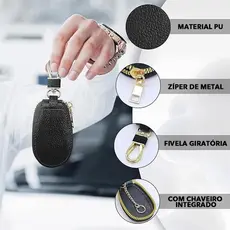 Mini Porta Chaves de Couro com Zíper para Carro, Organizador de Chaves para Carro e Casa
