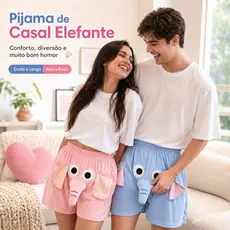 Shorts Elefante Fofo Pijama Casal Inverno Pelucia Presente Criativo Namorados Tendencia Engracado
