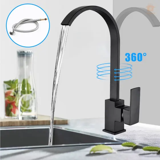 Torneira de Cozinha com Rotação 360° em Cobre - Design Moderno e Flexível, Preta Alta Qualidade e Antibacteriano