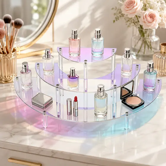 3 Andares Expositor acrílico colorido pode armazenar perfumes e cosméticos Porta Maquiagem Beleza