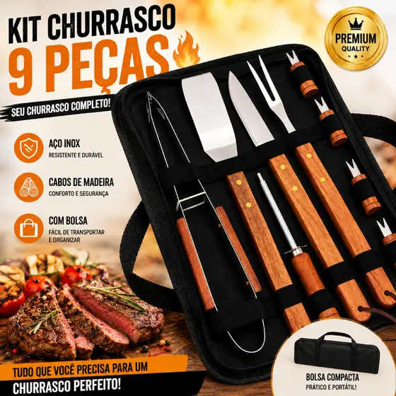 Kit de churrasco conjunto de 10 peças kit de churrasco de aço inoxidável conjunto de 10 peças de aço inoxidável-criativo