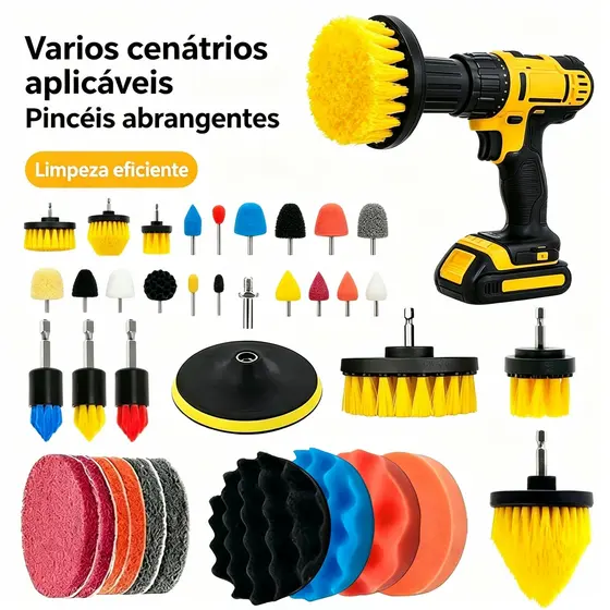 Kit 19 Peças Escovas para Furadeira Limpeza Pesada Polimento Cozinha Banheiro Carro