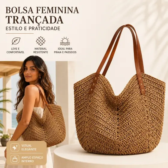 Bolsa de palha de grande capacidade para férias casuais praia portátil nova moda bolsa de ombro