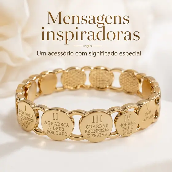 Bracelete 10 Mandamentos Pulseira Luxo Medalhas alto relevo