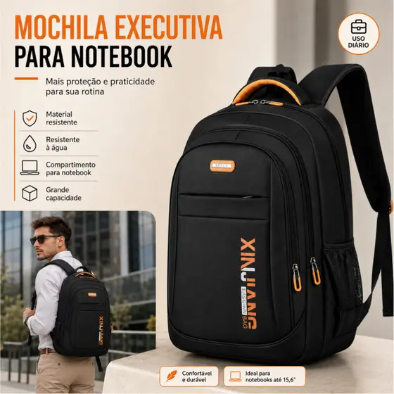 Mochila Masculina Executiva à Prova d’Água para Notebook 15,6” Escolar Grande Capacidade