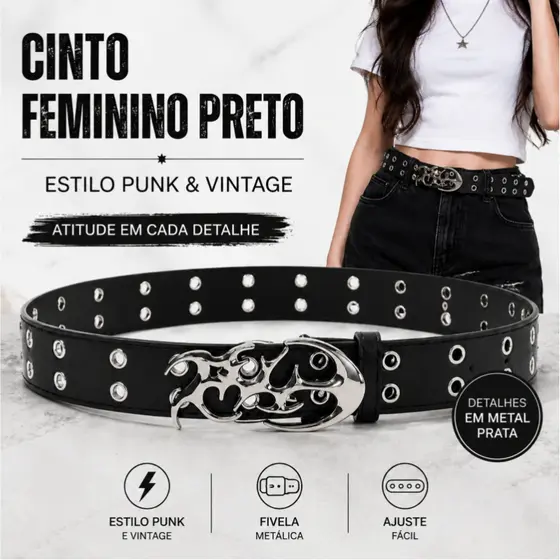 Cinto Feminino e Masculino Punk Y2K com Ilhós Vazado e Fivela Metálica Ajustável – Estilo Vintage Unissex Streetwear
