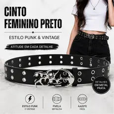 Cinto Feminino e Masculino Punk Y2K com Ilhós Vazado e Fivela Metálica Ajustável – Estilo Vintage Unissex Streetwear