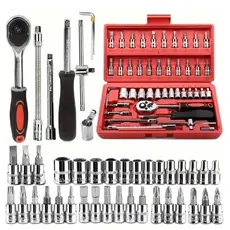 Kit de Ferramentas com 46 Peças + Maleta com Jogo de Soquete Reversível Catraca | Conjunto de Chaves (3666)