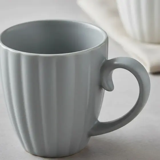 Caneca Cerâmica 300ml Cônica Lótus Fosca Café Chá Design Moderno Textura Relevo Gomos