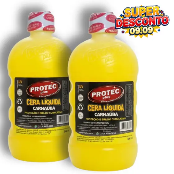 Cera de Carnauba Líquida - Kit 2 frascos de 500ml/cada - Tratamento, Brilho e Proteção Automotiva