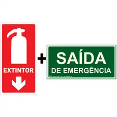 Adesivo Extintor e Saida de Emergência - Tamanho 30x10cm - Kit com 2 - 1 Unidade de cada