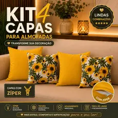 KIT c\ 4 CAPAS PARA ALMOFADAS DECORATIVAS CAPAS COM ZÍPER 45X45cm