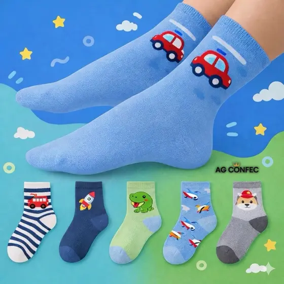 Kit 24 Pares Meia Infantil Menino Sortidas Estampadas Masculinas
