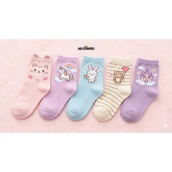 Kit Até 24 Pares Meia Infantil Menina Estampadas Criança Feminina