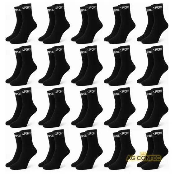 Kit 24 Pares De Meia Cano Longo Masculina Preto Algodão