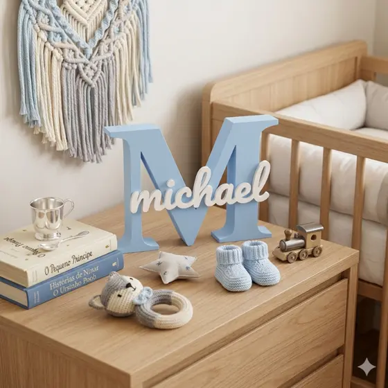 Letra Inicial e Nome Personalizado Letreiro3D Placa Decorativa Maternidade Quarto Bebe Infantil 22cm