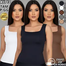 Kit 3 Regata Blusa Feminina Decote Quadrado Suplex Premium Forro Duplo Blusinha básica P M G GG