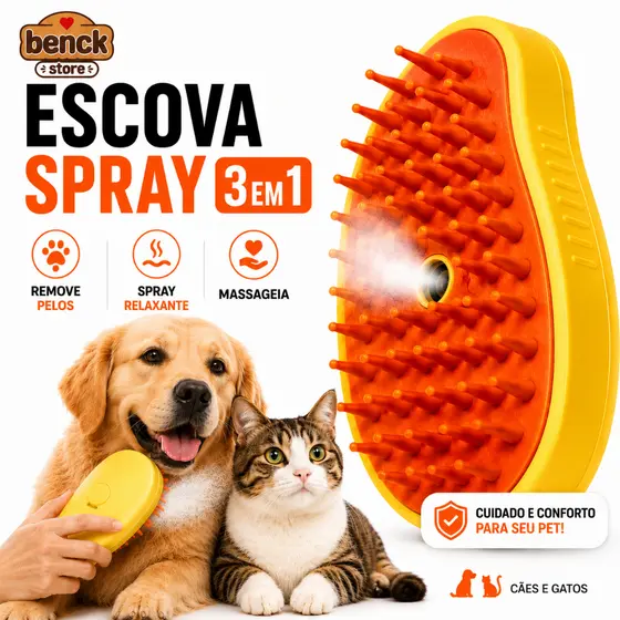 Escova Pet Vapor 3 em 1 Remove Pelos Spray Massageadora USB Cães Gatos