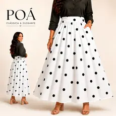 Saia Feminina Midi Evasê Crepinho Cós com Elástico nas Costas Casual Elegante