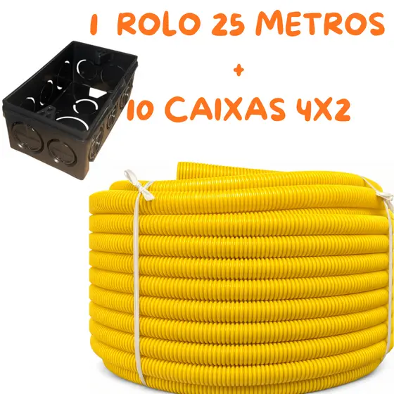 Kit 1 - 1 Rolo Conduite 25m + 10 Caixinhas 4x2 embutir