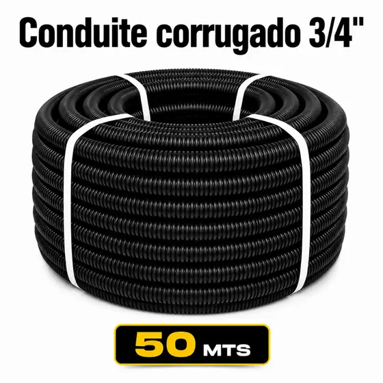 Conduíte Corrugado Eletroduto 3/4" Preto - Reforçado Resistente - 50 Metros