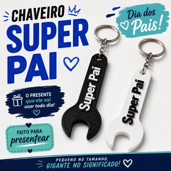 Chaveiro Lembrancinha Super Pai Kit 10 20 30 40 50 Unidades Escola Igreja Empresa Brinde