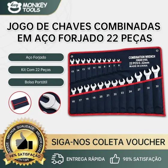 Monkey Tools Conjunto Chave Combinada 8-22/6-24/6-32mm com Bolsa para Reparo Automotivo