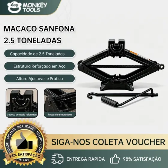 Monkey Tools Macaco Sanfona Automotivo 800/1500/2500kg em Aço Reforçado, Manivela Extensora Poupa Esforço