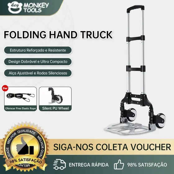 MonkeyTools Carrinho de Mão Dobrável 75kg com Roda PU Silenciosa + Corda Elástica Grátis
