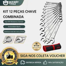 Monkey Tools Conjunto Chaves Combinadas 12 Peças 8-22mm Aço Cromado Resistente Profissional